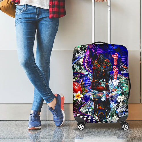 Personalized Adelaide Crow Football Luggage Cover Tropical Hibiscus Flowers - Pacific Fusion Style