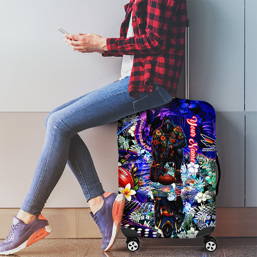 Personalized Adelaide Crow Football Luggage Cover Tropical Hibiscus Flowers - Pacific Fusion Style