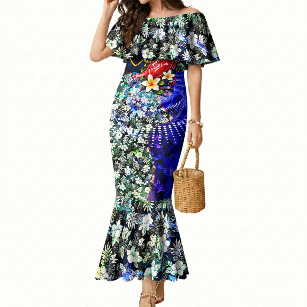 Personalized Adelaide Crow Football Mermaid Dress Tropical Hibiscus Flowers - Pacific Fusion Style