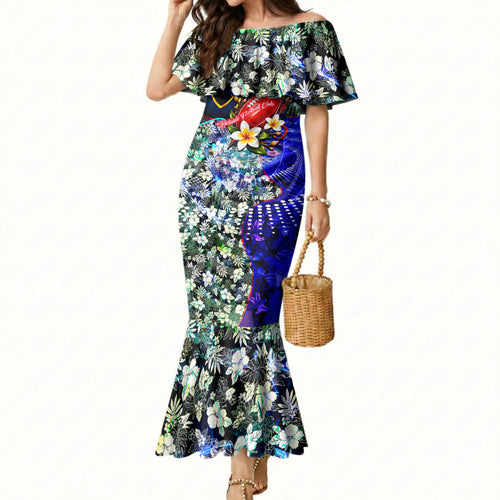 Personalized Adelaide Crow Football Mermaid Dress Tropical Hibiscus Flowers - Pacific Fusion Style