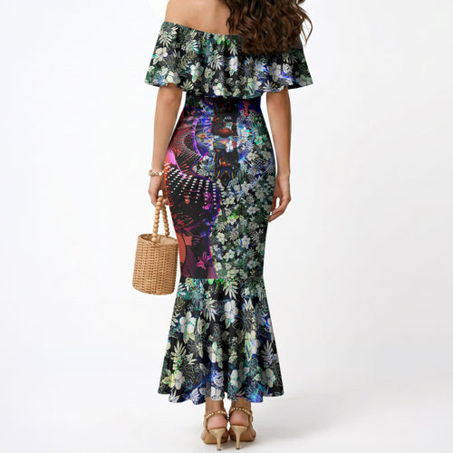 Personalized Adelaide Crow Football Mermaid Dress Tropical Hibiscus Flowers - Pacific Fusion Style