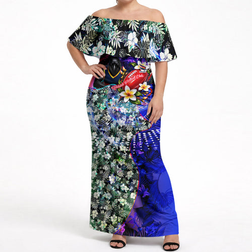 Personalized Adelaide Crow Football Off Shoulder Maxi Dress Tropical Hibiscus Flowers - Pacific Fusion Style