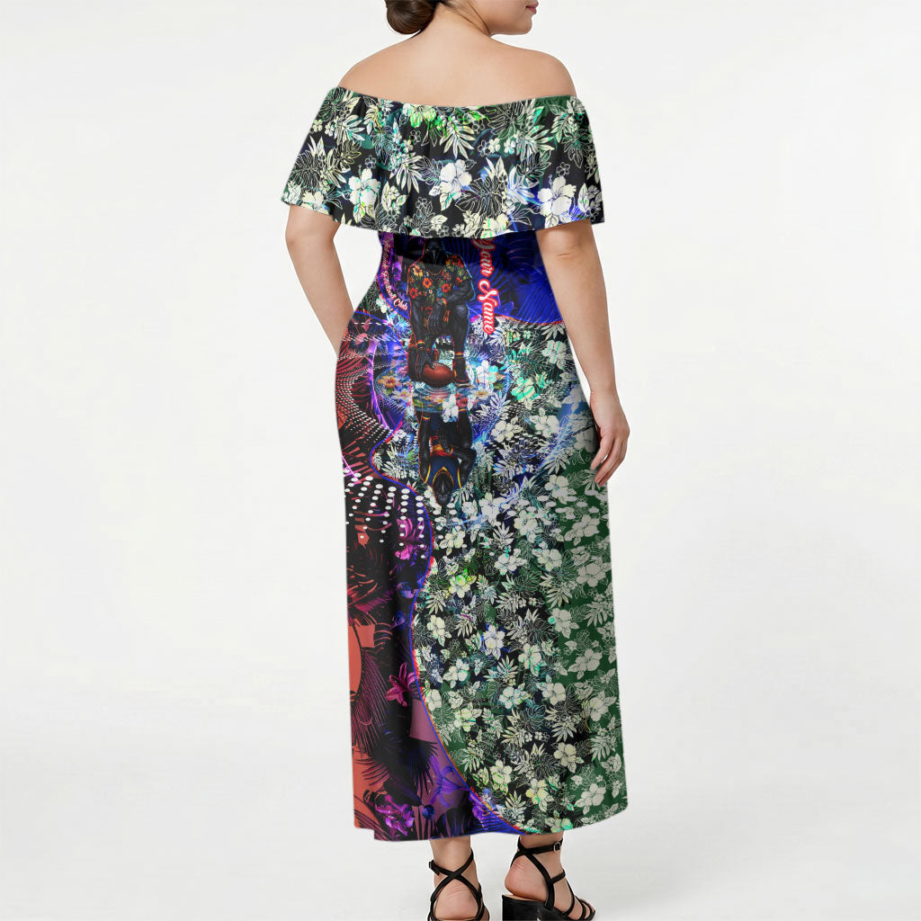 Personalized Adelaide Crow Football Off Shoulder Maxi Dress Tropical Hibiscus Flowers - Pacific Fusion Style