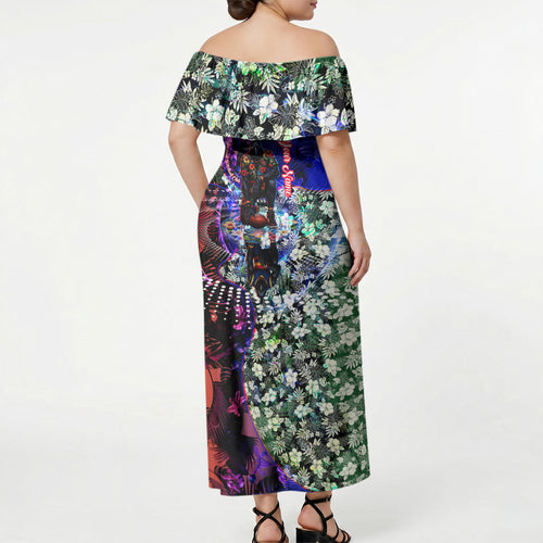 Personalized Adelaide Crow Football Off Shoulder Maxi Dress Tropical Hibiscus Flowers - Pacific Fusion Style