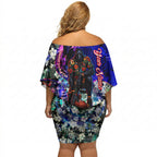 Personalized Adelaide Crow Football Off Shoulder Short Dress Tropical Hibiscus Flowers - Pacific Fusion Style