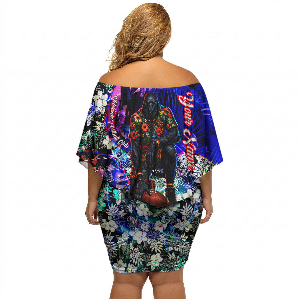 Personalized Adelaide Crow Football Off Shoulder Short Dress Tropical Hibiscus Flowers - Pacific Fusion Style