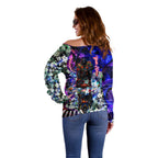 Personalized Adelaide Crow Football Off Shoulder Sweater Tropical Hibiscus Flowers - Pacific Fusion Style