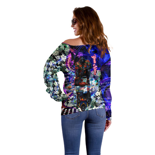 Personalized Adelaide Crow Football Off Shoulder Sweater Tropical Hibiscus Flowers - Pacific Fusion Style