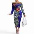 Personalized Adelaide Crow Football Off The Shoulder Long Sleeve Dress Tropical Hibiscus Flowers - Pacific Fusion Style