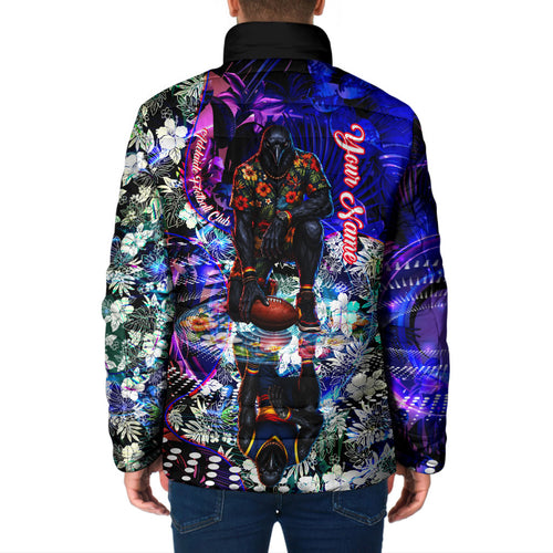 Personalized Adelaide Crow Football Padded Jacket Tropical Hibiscus Flowers - Pacific Fusion Style