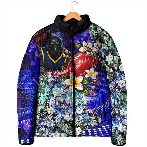 Personalized Adelaide Crow Football Padded Jacket Tropical Hibiscus Flowers - Pacific Fusion Style