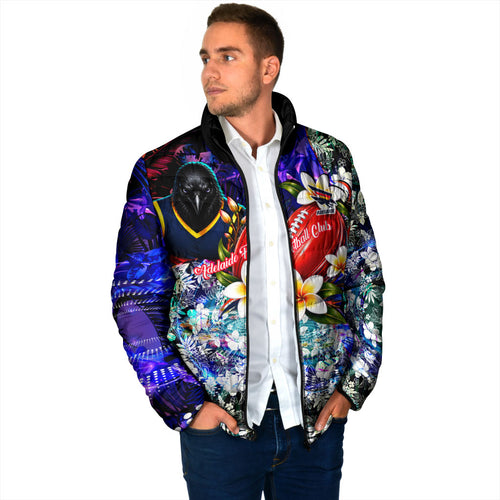 Personalized Adelaide Crow Football Padded Jacket Tropical Hibiscus Flowers - Pacific Fusion Style