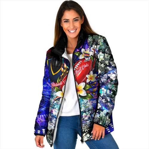 Personalized Adelaide Crow Football Padded Jacket Tropical Hibiscus Flowers - Pacific Fusion Style