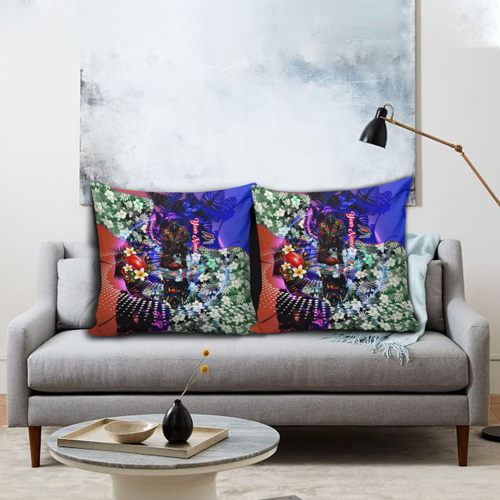 Personalized Adelaide Crow Football Pillow Cover Tropical Hibiscus Flowers - Pacific Fusion Style