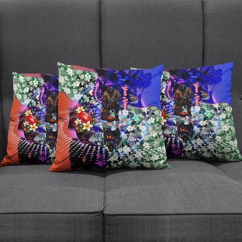 Personalized Adelaide Crow Football Pillow Cover Tropical Hibiscus Flowers - Pacific Fusion Style