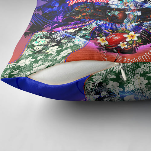 Personalized Adelaide Crow Football Pillow Cover Tropical Hibiscus Flowers - Pacific Fusion Style