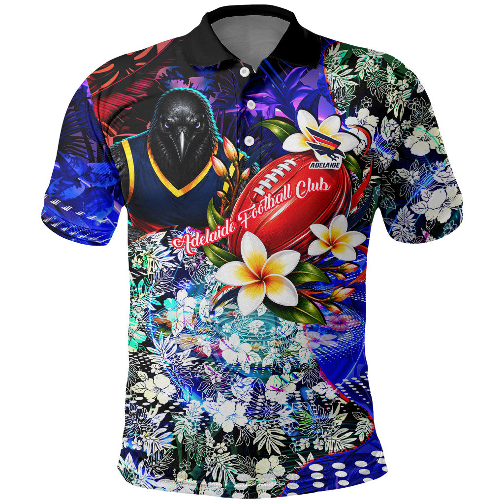 Personalized Adelaide Crow Football Polo Shirt Tropical Hibiscus Flowers - Pacific Fusion Style