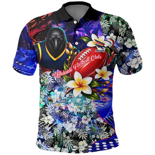 Personalized Adelaide Crow Football Polo Shirt Tropical Hibiscus Flowers - Pacific Fusion Style
