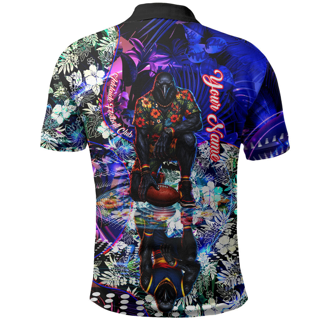 Personalized Adelaide Crow Football Polo Shirt Tropical Hibiscus Flowers - Pacific Fusion Style