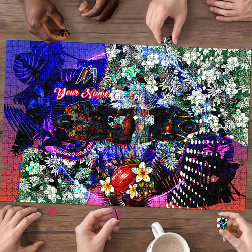 Personalized Adelaide Crow Football Puzzle Tropical Hibiscus Flowers - Pacific Fusion Style