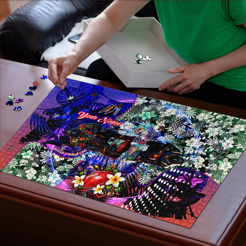 Personalized Adelaide Crow Football Puzzle Tropical Hibiscus Flowers - Pacific Fusion Style