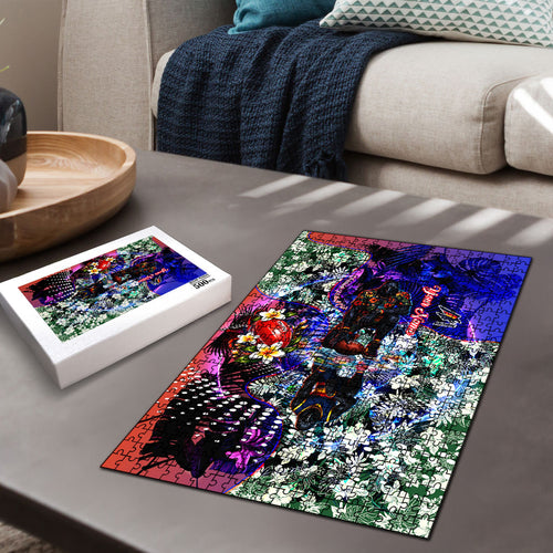 Personalized Adelaide Crow Football Puzzle Tropical Hibiscus Flowers - Pacific Fusion Style