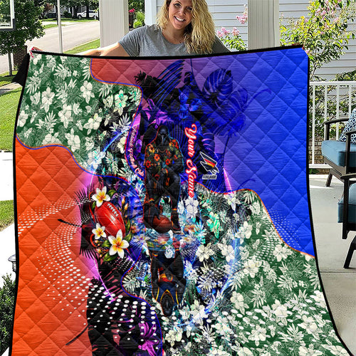 Personalized Adelaide Crow Football Quilt Tropical Hibiscus Flowers - Pacific Fusion Style