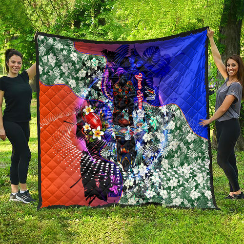Personalized Adelaide Crow Football Quilt Tropical Hibiscus Flowers - Pacific Fusion Style