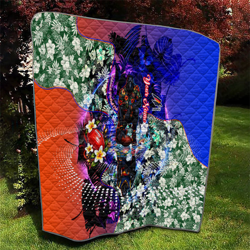 Personalized Adelaide Crow Football Quilt Tropical Hibiscus Flowers - Pacific Fusion Style