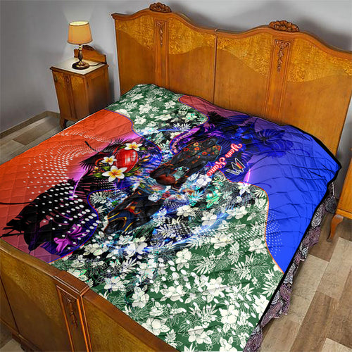 Personalized Adelaide Crow Football Quilt Tropical Hibiscus Flowers - Pacific Fusion Style