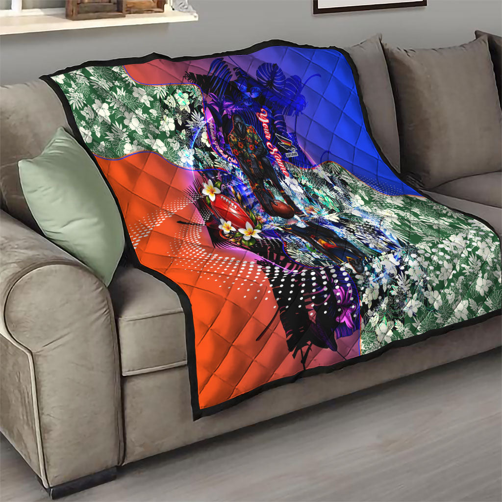 Personalized Adelaide Crow Football Quilt Tropical Hibiscus Flowers - Pacific Fusion Style