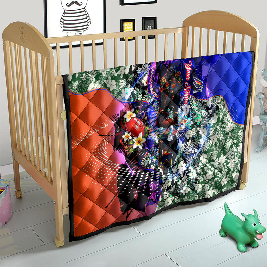 Personalized Adelaide Crow Football Quilt Tropical Hibiscus Flowers - Pacific Fusion Style