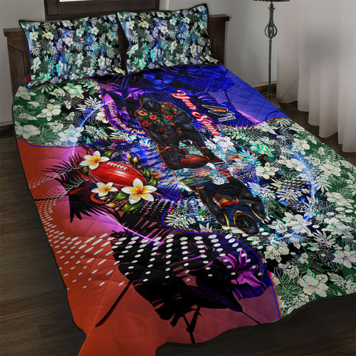 Personalized Adelaide Crow Football Quilt Bed Set Tropical Hibiscus Flowers - Pacific Fusion Style