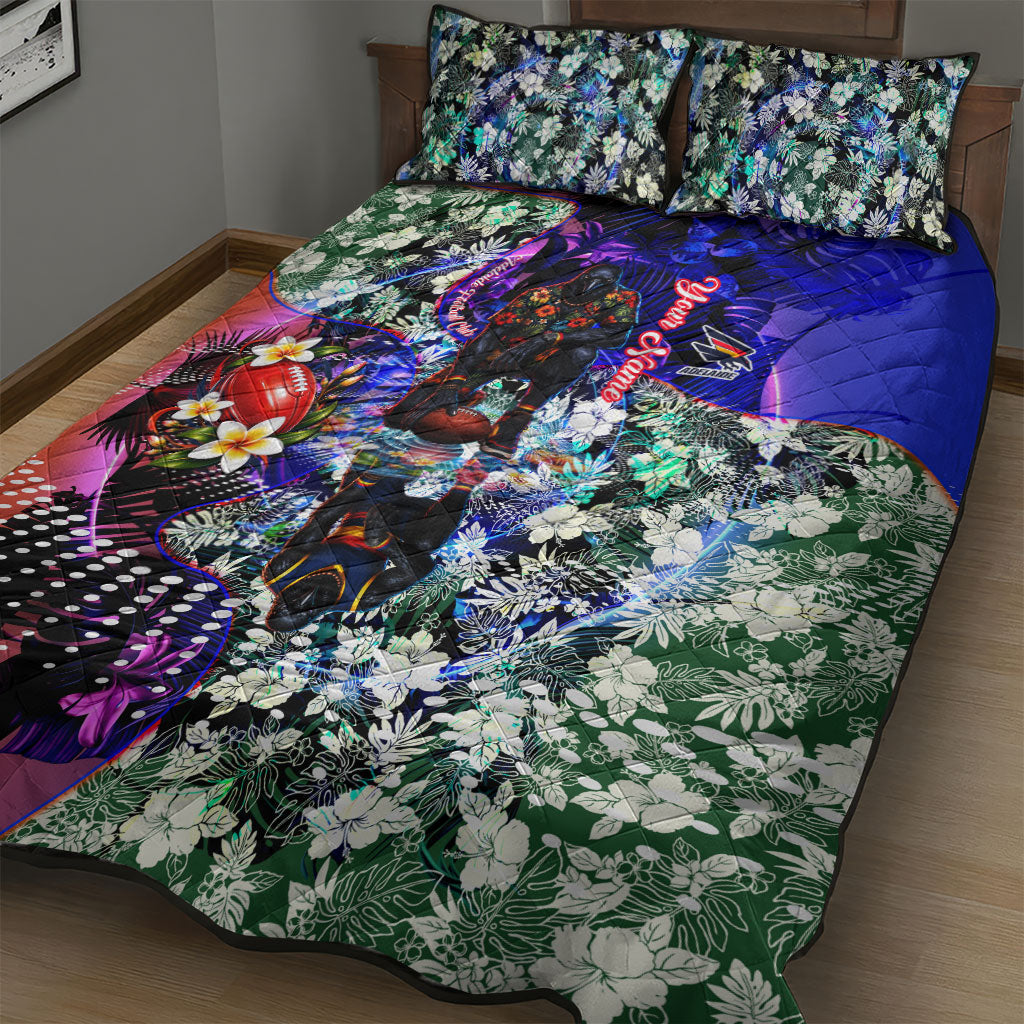 Personalized Adelaide Crow Football Quilt Bed Set Tropical Hibiscus Flowers - Pacific Fusion Style
