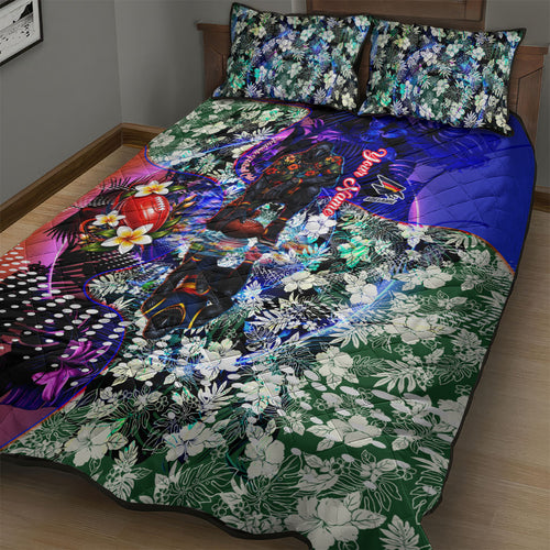 Personalized Adelaide Crow Football Quilt Bed Set Tropical Hibiscus Flowers - Pacific Fusion Style