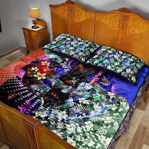 Personalized Adelaide Crow Football Quilt Bed Set Tropical Hibiscus Flowers - Pacific Fusion Style