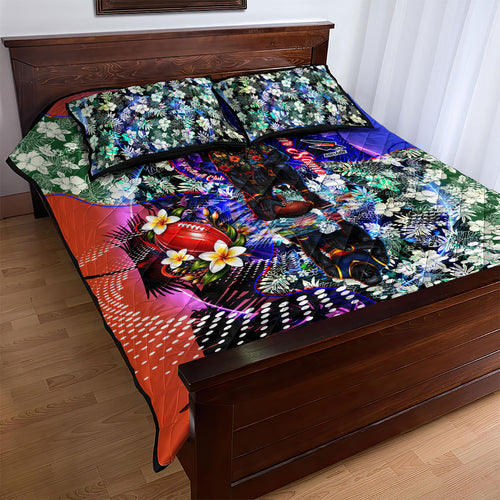 Personalized Adelaide Crow Football Quilt Bed Set Tropical Hibiscus Flowers - Pacific Fusion Style