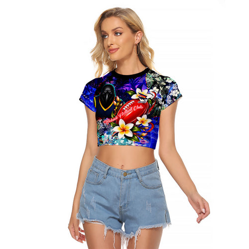 Personalized Adelaide Crow Football Raglan Cropped T Shirt Tropical Hibiscus Flowers - Pacific Fusion Style