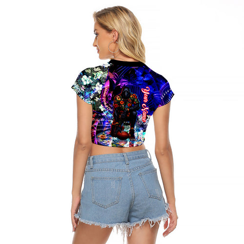 Personalized Adelaide Crow Football Raglan Cropped T Shirt Tropical Hibiscus Flowers - Pacific Fusion Style