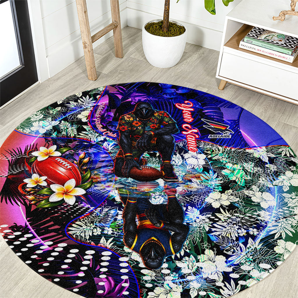 Personalized Adelaide Crow Football Round Carpet Tropical Hibiscus Flowers - Pacific Fusion Style