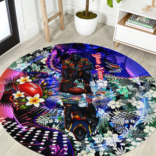 Personalized Adelaide Crow Football Round Carpet Tropical Hibiscus Flowers - Pacific Fusion Style