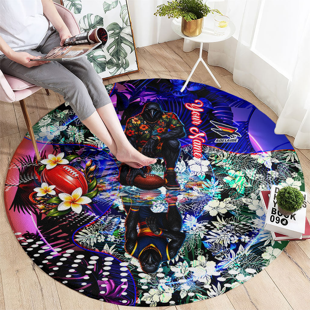 Personalized Adelaide Crow Football Round Carpet Tropical Hibiscus Flowers - Pacific Fusion Style