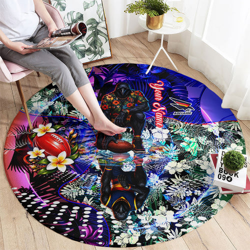 Personalized Adelaide Crow Football Round Carpet Tropical Hibiscus Flowers - Pacific Fusion Style