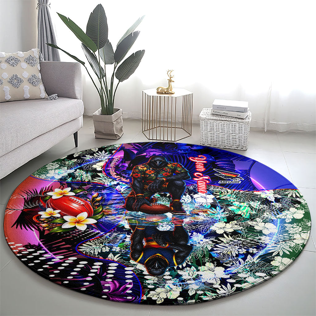 Personalized Adelaide Crow Football Round Carpet Tropical Hibiscus Flowers - Pacific Fusion Style
