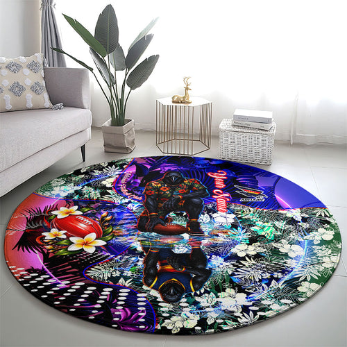 Personalized Adelaide Crow Football Round Carpet Tropical Hibiscus Flowers - Pacific Fusion Style
