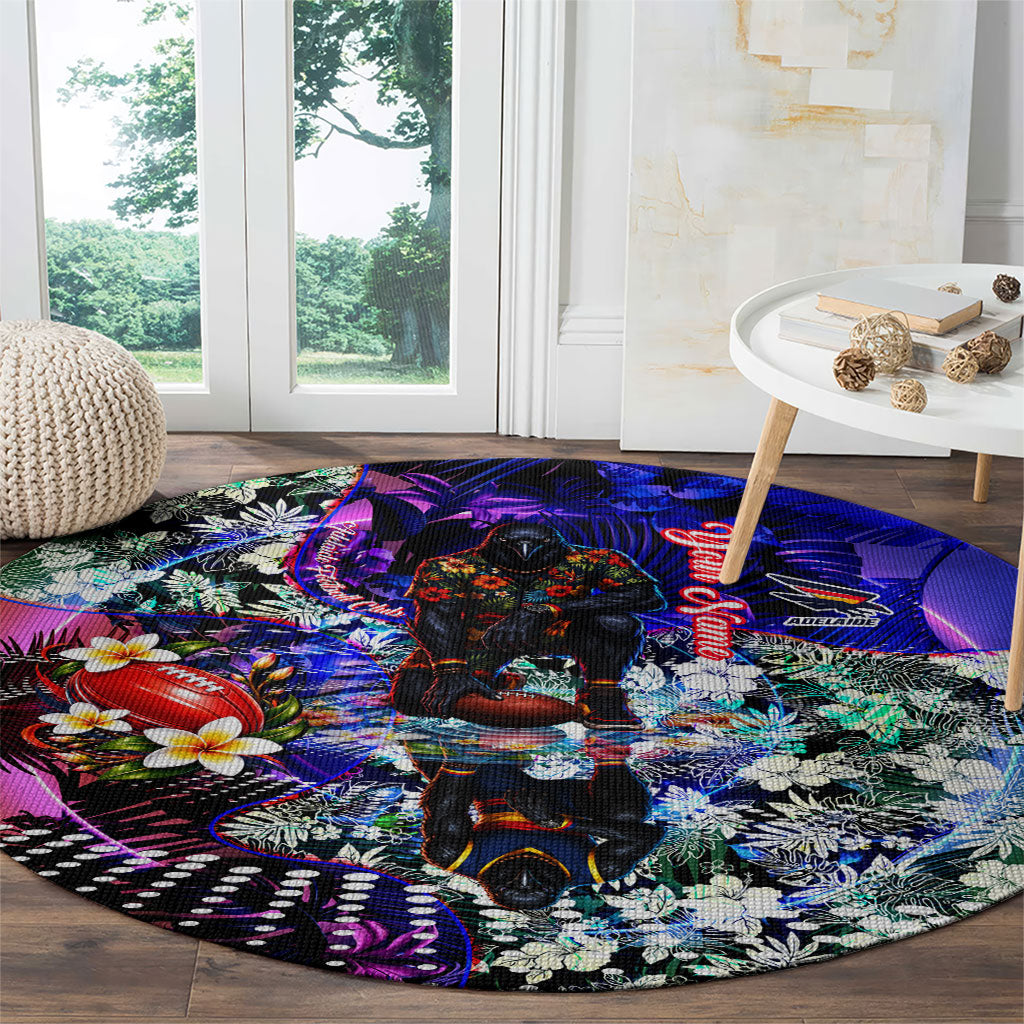 Personalized Adelaide Crow Football Round Carpet Tropical Hibiscus Flowers - Pacific Fusion Style