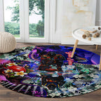 Personalized Adelaide Crow Football Round Carpet Tropical Hibiscus Flowers - Pacific Fusion Style