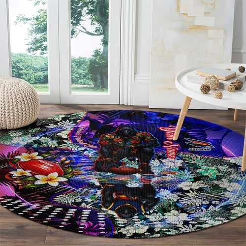 Personalized Adelaide Crow Football Round Carpet Tropical Hibiscus Flowers - Pacific Fusion Style