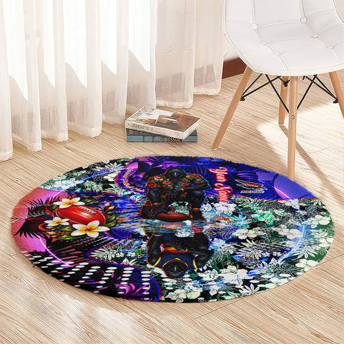 Personalized Adelaide Crow Football Round Carpet Tropical Hibiscus Flowers - Pacific Fusion Style
