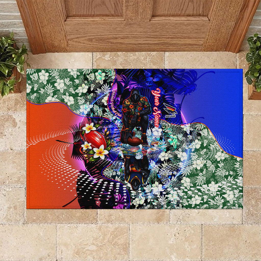 Personalized Adelaide Crow Football Rubber Doormat Tropical Hibiscus Flowers - Pacific Fusion Style